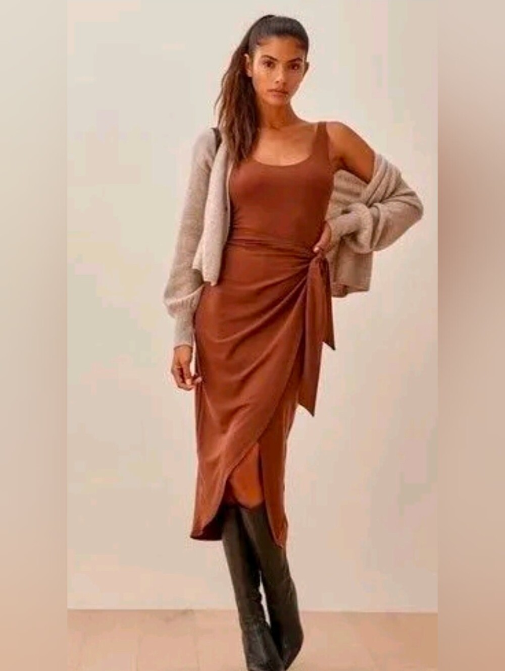 Reformation Kaila Wrap Midi Dress Chestnut Brown Size S NWOT